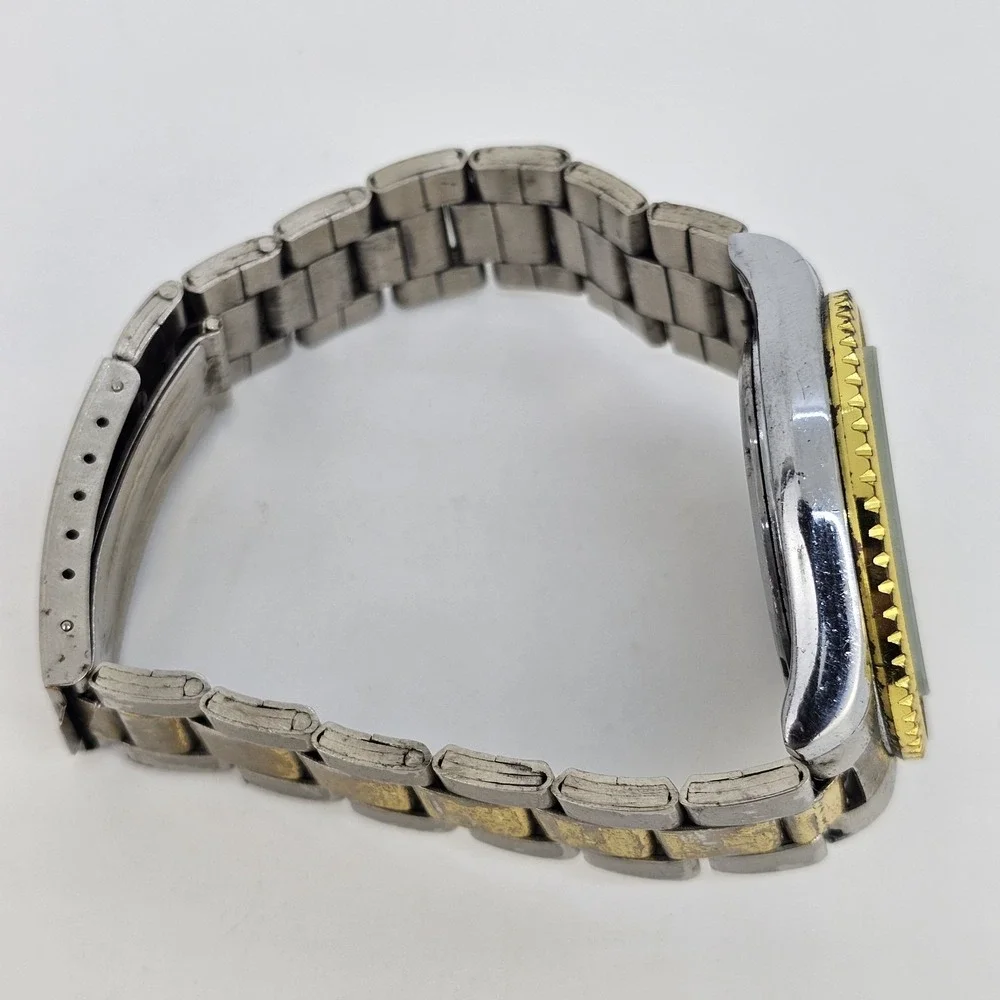 40MM Men's Watch Black Dial Two‎ Tone Bracelet Band 7.5